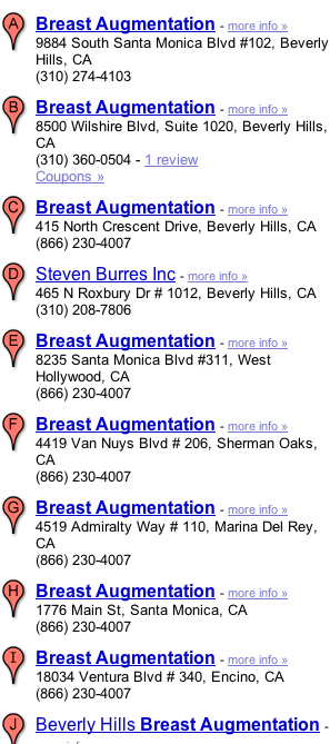 Businesses named breast augmentation